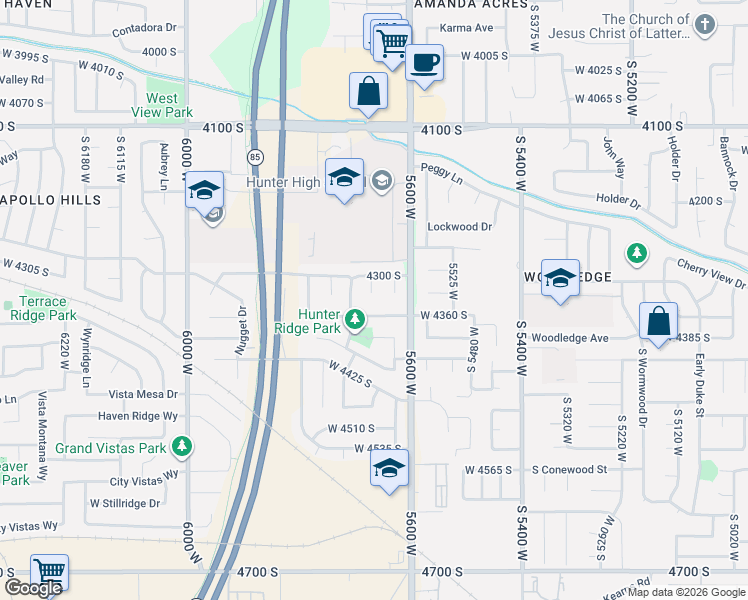map of restaurants, bars, coffee shops, grocery stores, and more near 5651 West 4300 South in West Valley City