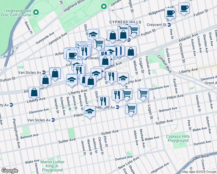 map of restaurants, bars, coffee shops, grocery stores, and more near 292 Essex Street in Brooklyn