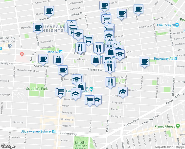 map of restaurants, bars, coffee shops, grocery stores, and more near in Brooklyn