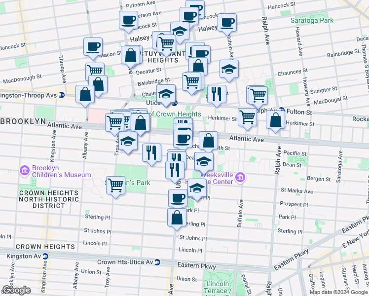 map of restaurants, bars, coffee shops, grocery stores, and more near in Brooklyn