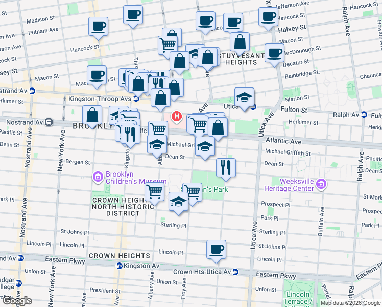 map of restaurants, bars, coffee shops, grocery stores, and more near 1633 Pacific Street in Brooklyn