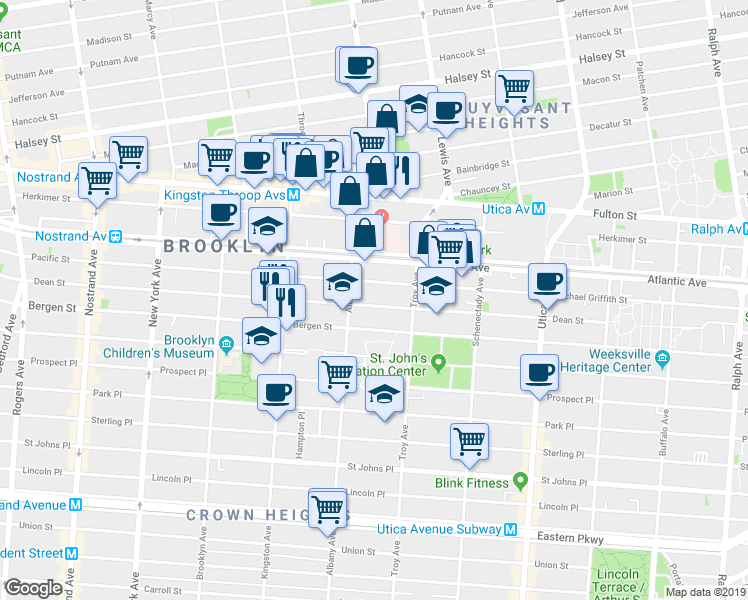 map of restaurants, bars, coffee shops, grocery stores, and more near in Brooklyn