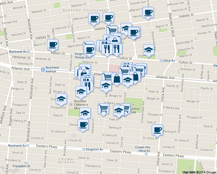 map of restaurants, bars, coffee shops, grocery stores, and more near in Brooklyn