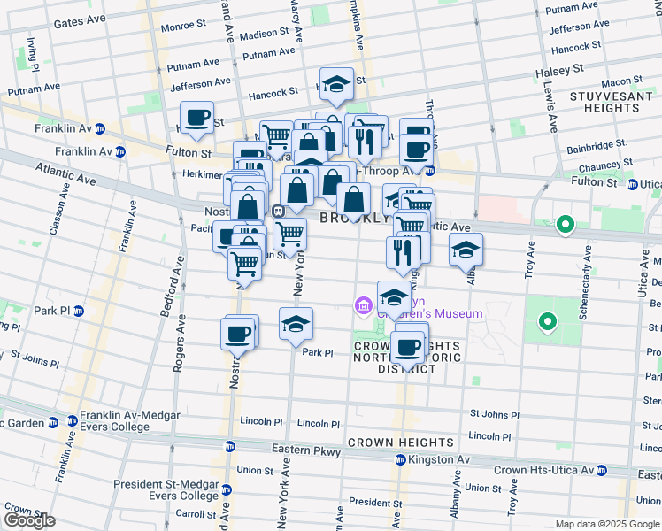 map of restaurants, bars, coffee shops, grocery stores, and more near 1311 Dean Street in Brooklyn
