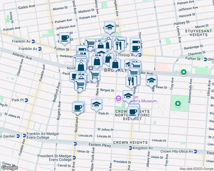 map of restaurants, bars, coffee shops, grocery stores, and more near 1311 Dean Street in Brooklyn