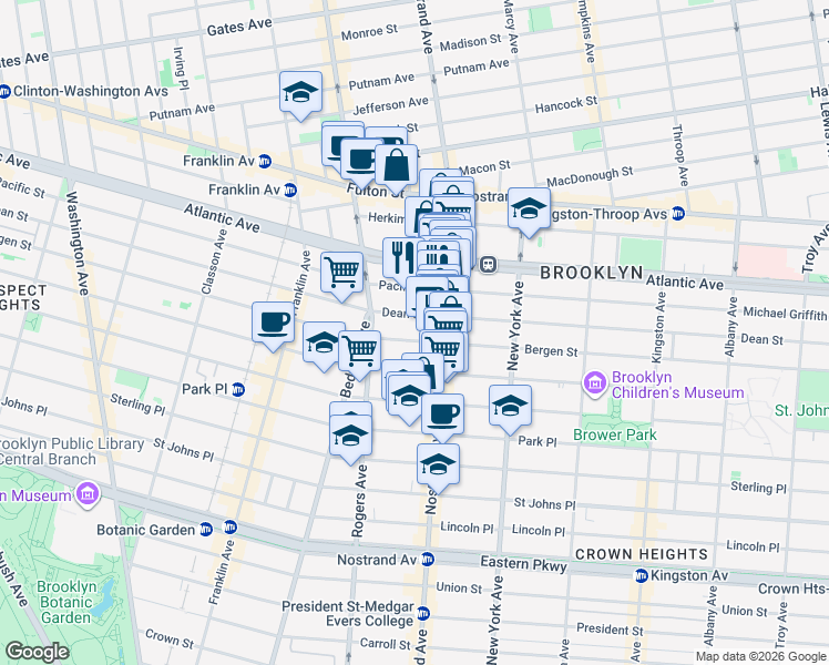 map of restaurants, bars, coffee shops, grocery stores, and more near 1147 Dean Street in Brooklyn