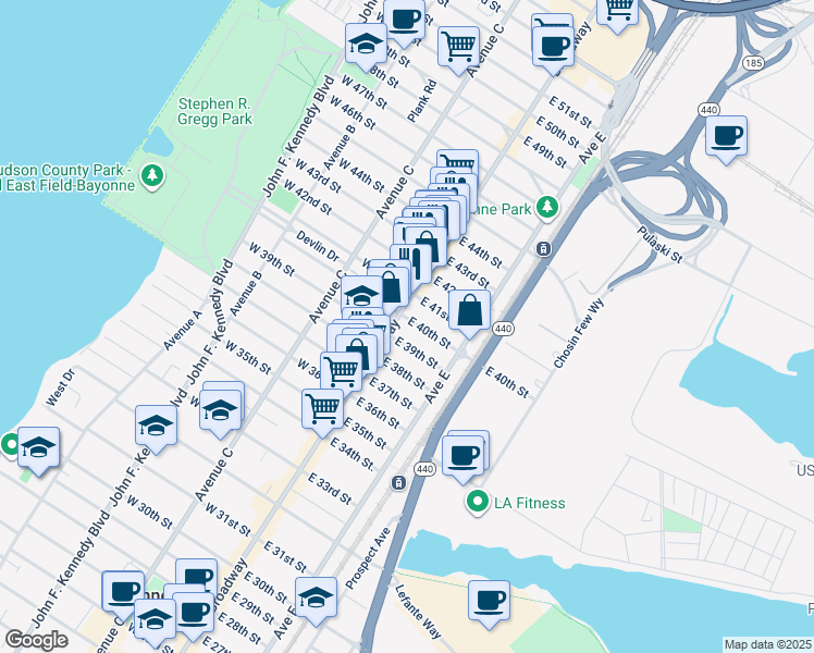 map of restaurants, bars, coffee shops, grocery stores, and more near 861 Broadway in Bayonne