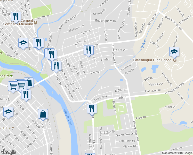 map of restaurants, bars, coffee shops, grocery stores, and more near 304 Adare Street in Northampton