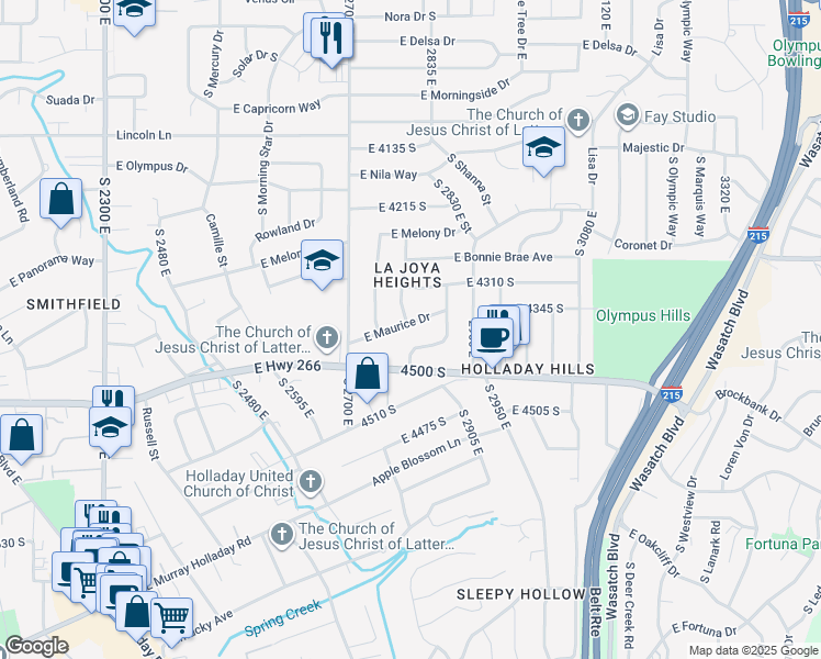 map of restaurants, bars, coffee shops, grocery stores, and more near 2800 East Maurice Drive in Salt Lake City