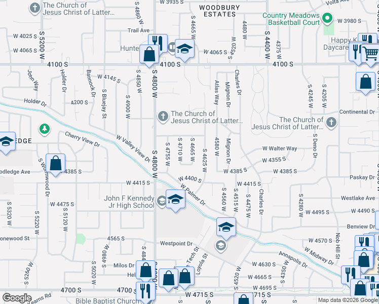 map of restaurants, bars, coffee shops, grocery stores, and more near 4332 South 4665 West in West Valley City