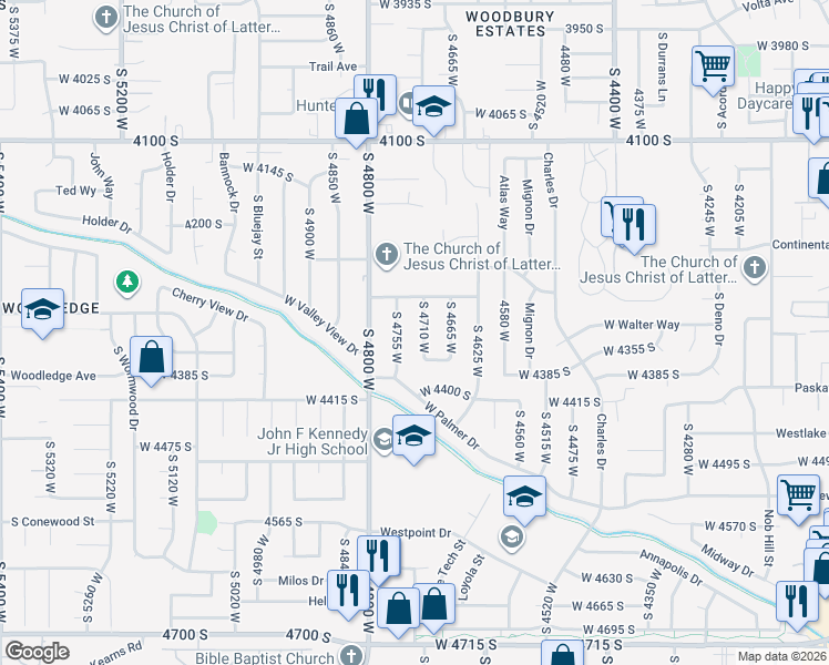 map of restaurants, bars, coffee shops, grocery stores, and more near 4332 South 4710 West in West Valley City