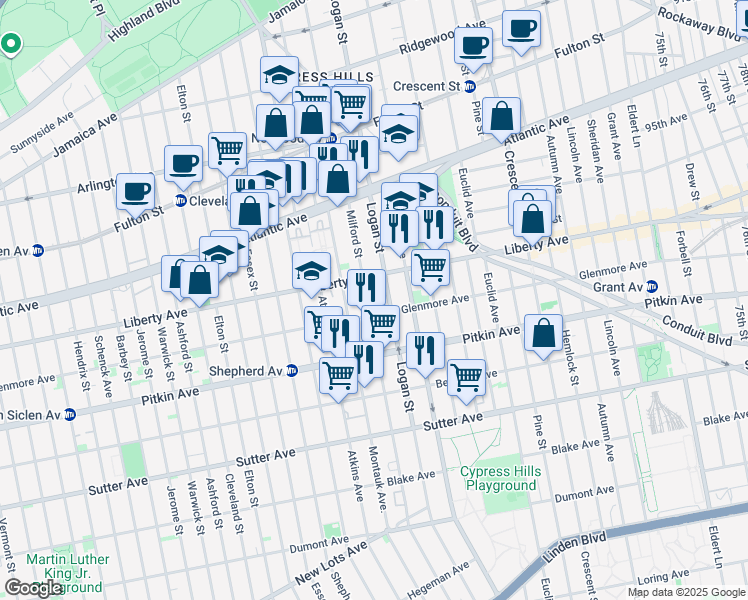 map of restaurants, bars, coffee shops, grocery stores, and more near 856 Liberty Avenue in Brooklyn
