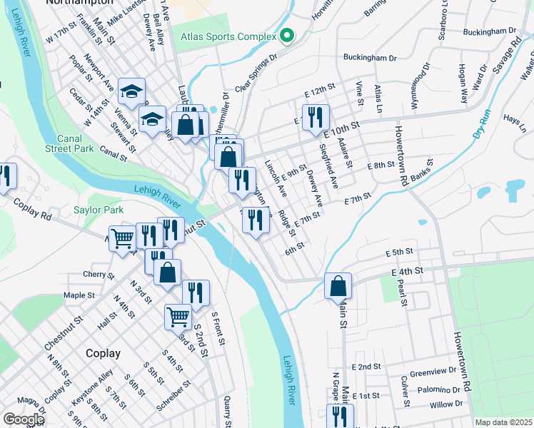 map of restaurants, bars, coffee shops, grocery stores, and more near 806 Washington Avenue in Northampton