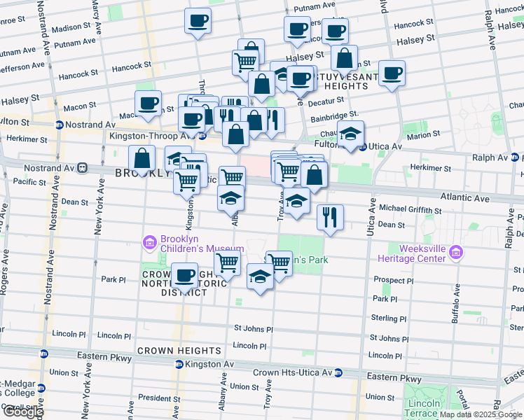 map of restaurants, bars, coffee shops, grocery stores, and more near 1633 Pacific Street in Brooklyn