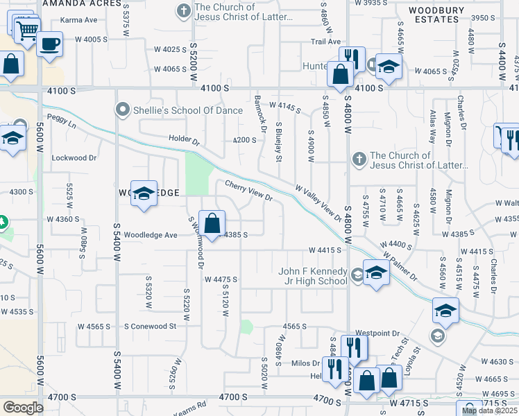 map of restaurants, bars, coffee shops, grocery stores, and more near 4332 Rose Blossom Street in West Valley City
