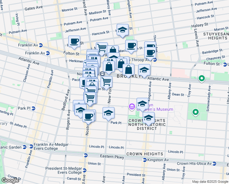 map of restaurants, bars, coffee shops, grocery stores, and more near 1280 Dean Street in Brooklyn