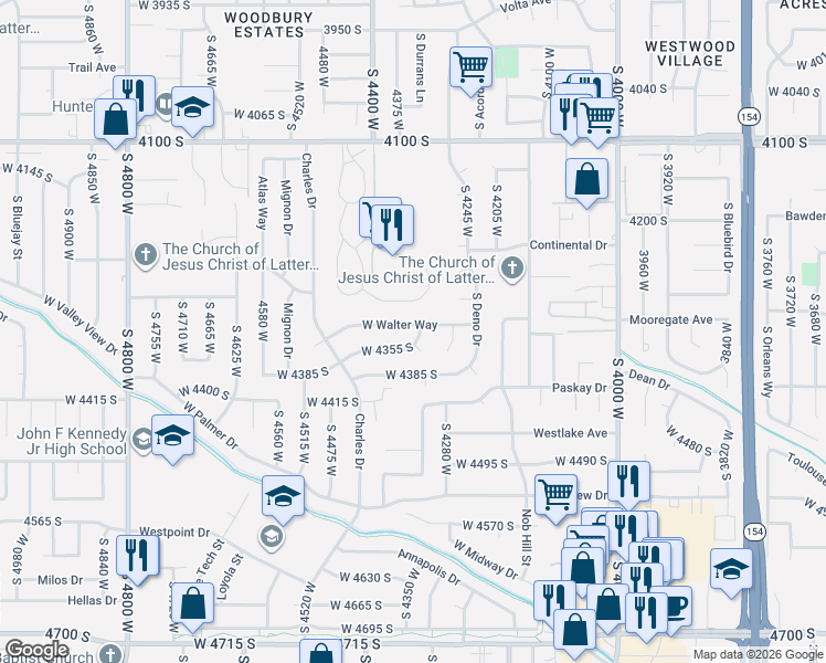 map of restaurants, bars, coffee shops, grocery stores, and more near 4332 Losee Drive in Salt Lake City