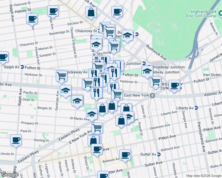 map of restaurants, bars, coffee shops, grocery stores, and more near 29 Monaco Place in Brooklyn