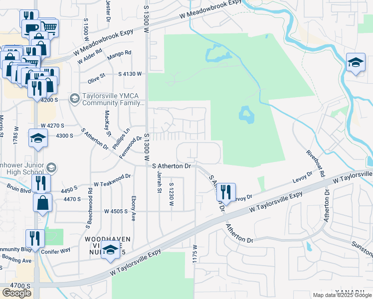 map of restaurants, bars, coffee shops, grocery stores, and more near 4344 1175 West in Taylorsville