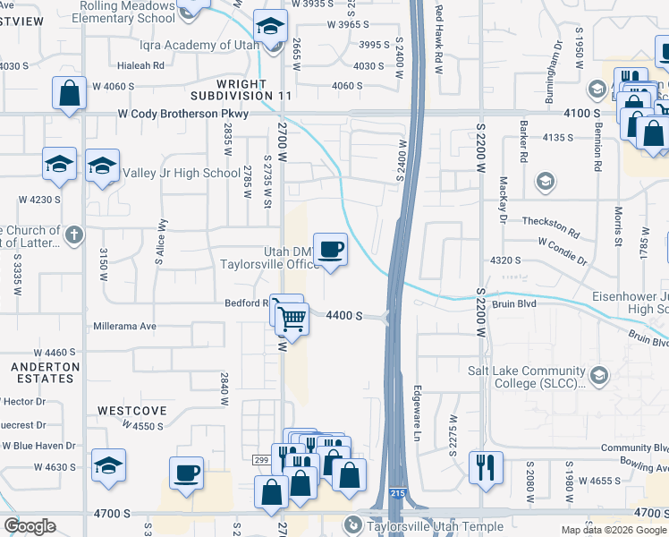 map of restaurants, bars, coffee shops, grocery stores, and more near 4224 2600 W in Taylorsville
