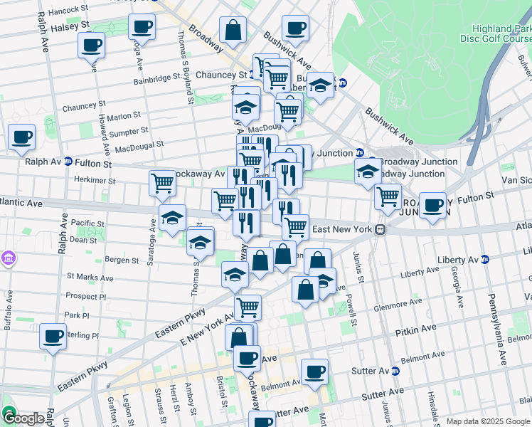 map of restaurants, bars, coffee shops, grocery stores, and more near 29 Monaco Place in Brooklyn