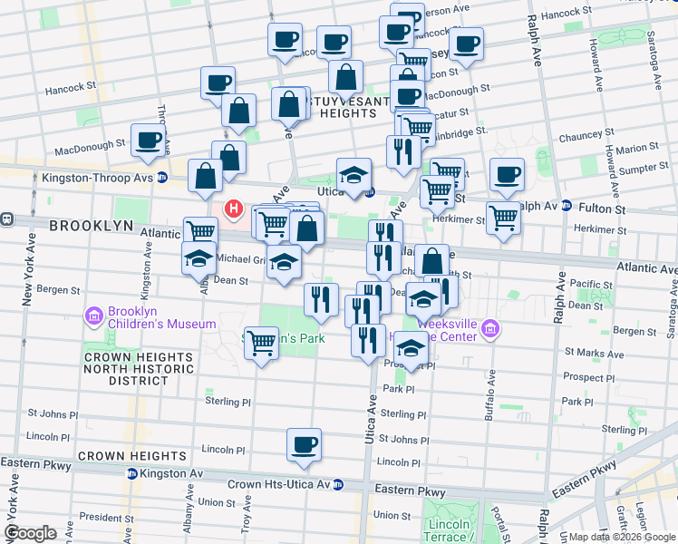 map of restaurants, bars, coffee shops, grocery stores, and more near 1755 Pacific Street in Brooklyn
