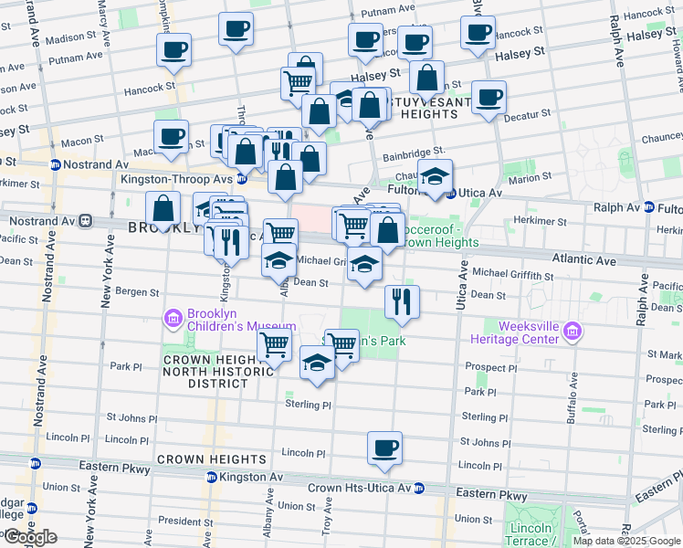 map of restaurants, bars, coffee shops, grocery stores, and more near 1633 Pacific Street in Brooklyn
