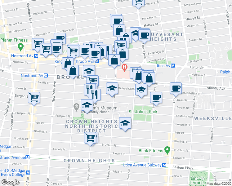 map of restaurants, bars, coffee shops, grocery stores, and more near in Brooklyn