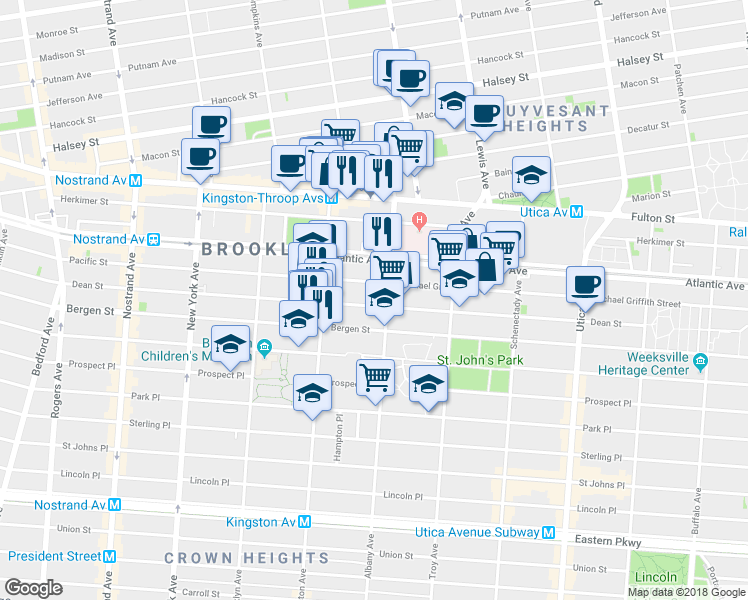 map of restaurants, bars, coffee shops, grocery stores, and more near 1508 Pacific Street in Brooklyn
