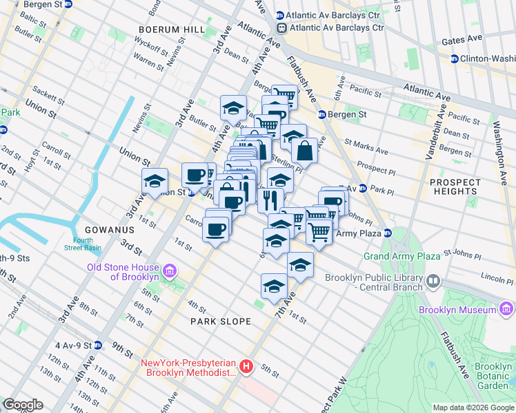 map of restaurants, bars, coffee shops, grocery stores, and more near 40 Lincoln Place in Brooklyn