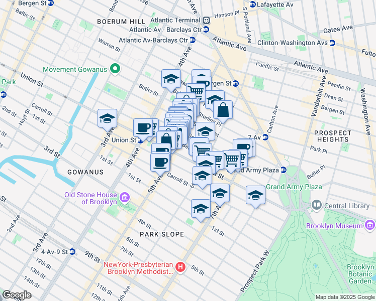 map of restaurants, bars, coffee shops, grocery stores, and more near 40 Lincoln Place in Brooklyn