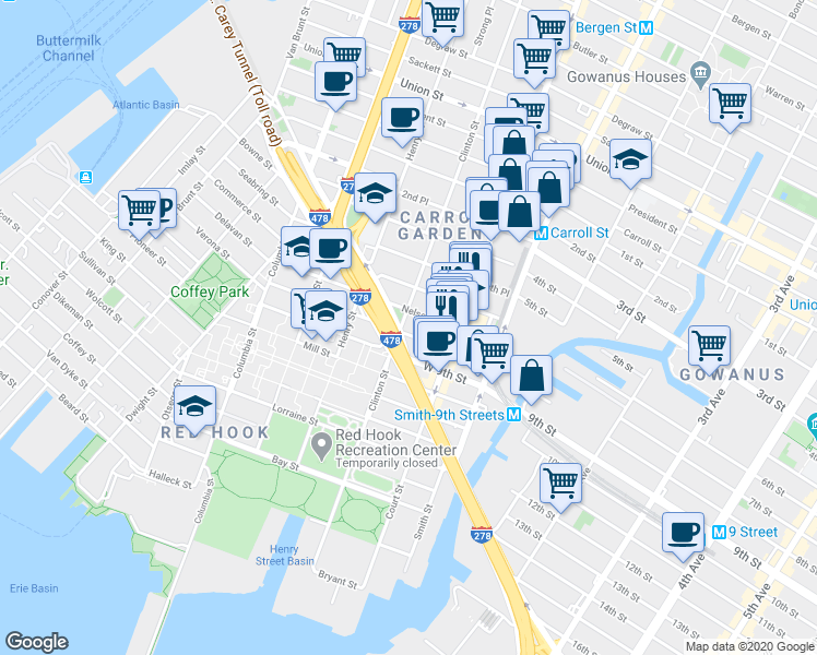 map of restaurants, bars, coffee shops, grocery stores, and more near 558 Clinton Street in Brooklyn