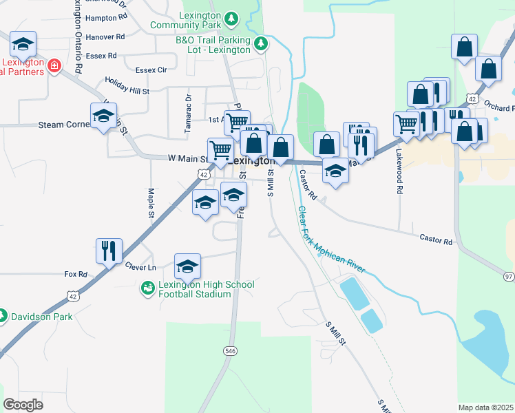 map of restaurants, bars, coffee shops, grocery stores, and more near 57 Ohio 546 in Lexington