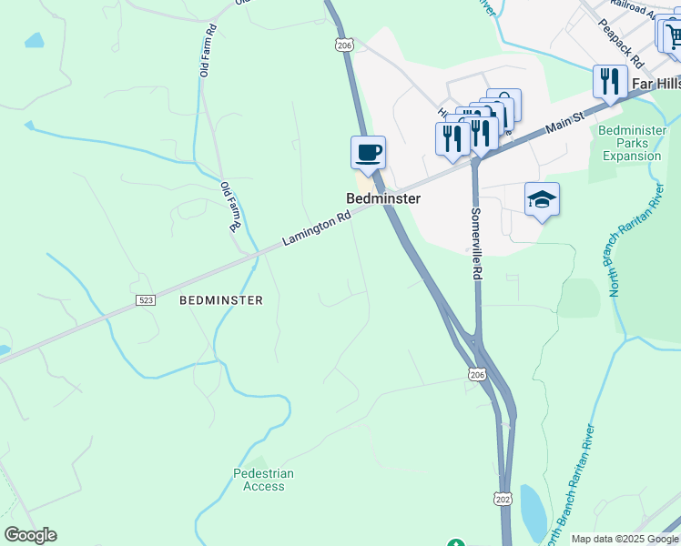 map of restaurants, bars, coffee shops, grocery stores, and more near 5 Desiree Court in Bedminster