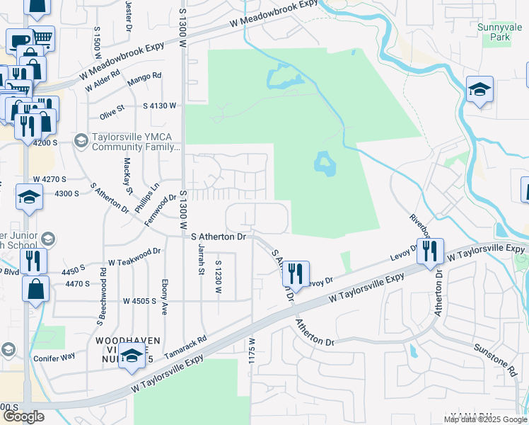 map of restaurants, bars, coffee shops, grocery stores, and more near 4352 South 1145 West in Taylorsville