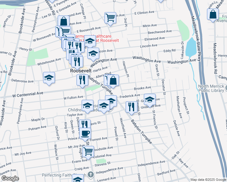 map of restaurants, bars, coffee shops, grocery stores, and more near 129 East Fulton Avenue in Roosevelt