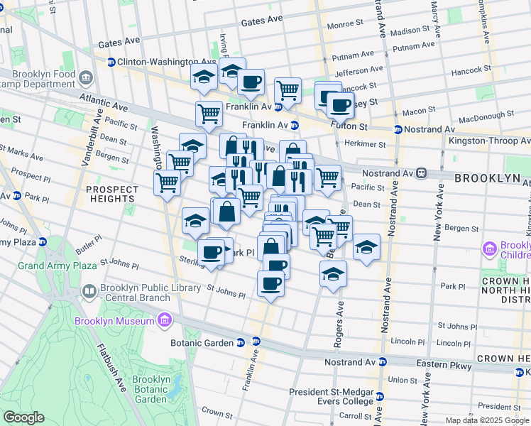 map of restaurants, bars, coffee shops, grocery stores, and more near 904 Bergen Street in Brooklyn