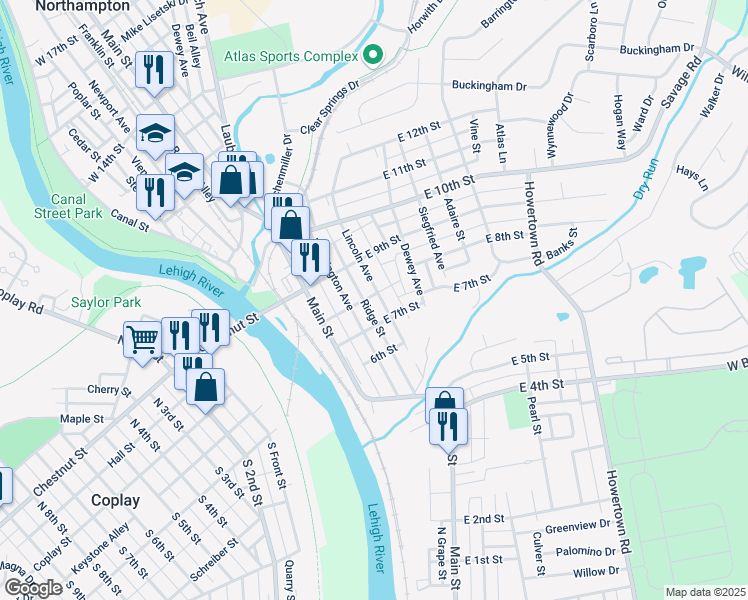 map of restaurants, bars, coffee shops, grocery stores, and more near 814 Lincoln Avenue in Northampton