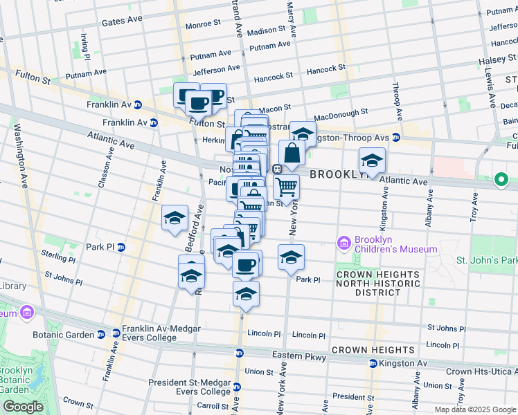 map of restaurants, bars, coffee shops, grocery stores, and more near 1210 Dean Street in Brooklyn