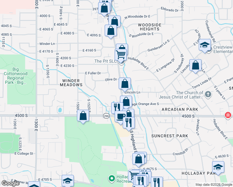 map of restaurants, bars, coffee shops, grocery stores, and more near in Millcreek