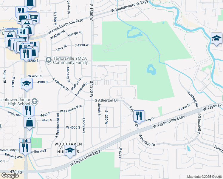 map of restaurants, bars, coffee shops, grocery stores, and more near 4320 Abby Court in Taylorsville