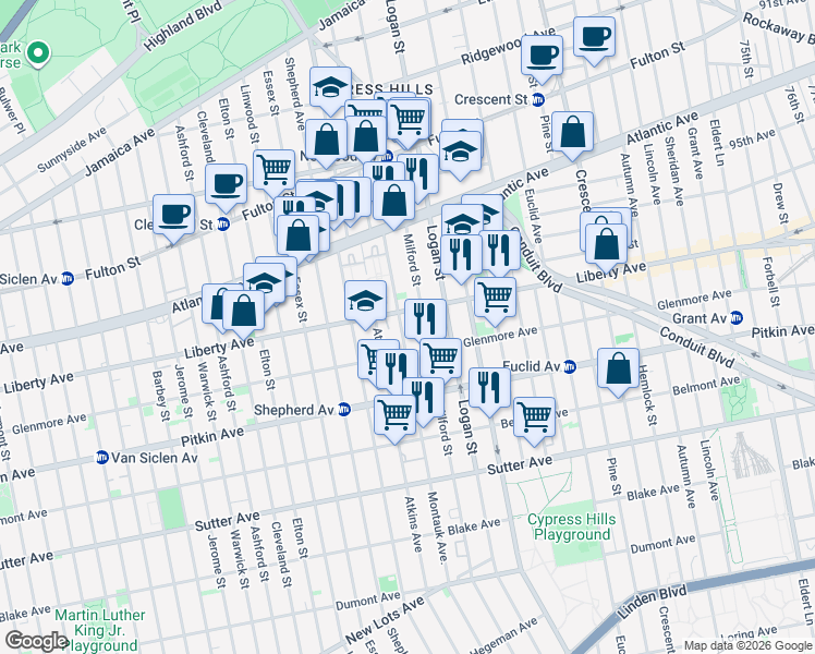 map of restaurants, bars, coffee shops, grocery stores, and more near in Brooklyn
