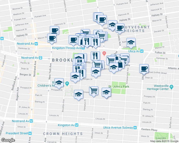 map of restaurants, bars, coffee shops, grocery stores, and more near 1508 Pacific Street in Brooklyn
