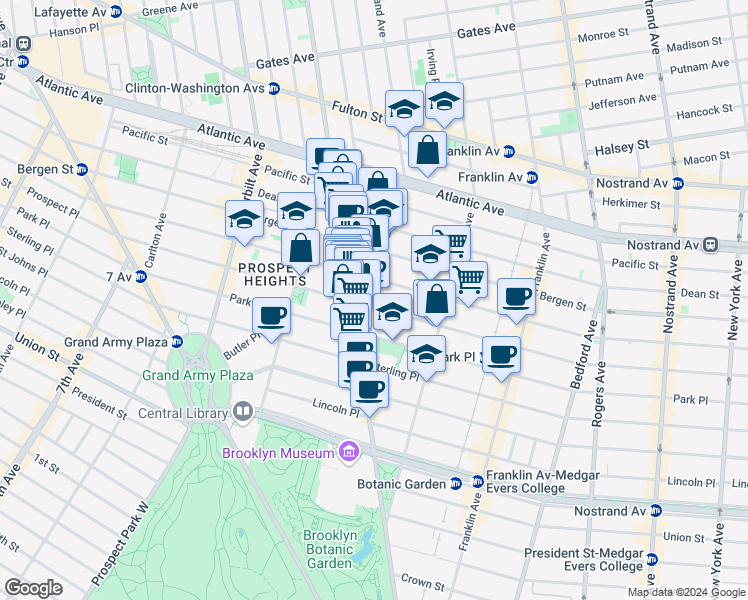 map of restaurants, bars, coffee shops, grocery stores, and more near 396 Saint Marks Avenue in Brooklyn
