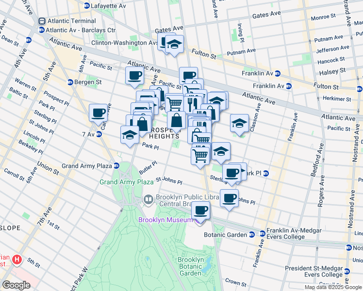 map of restaurants, bars, coffee shops, grocery stores, and more near 347 Prospect Place in Brooklyn