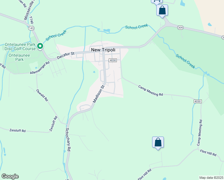 map of restaurants, bars, coffee shops, grocery stores, and more near 7290 Adams Court in New Tripoli