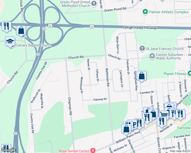 map of restaurants, bars, coffee shops, grocery stores, and more near 3737 Tiffany Drive in Easton