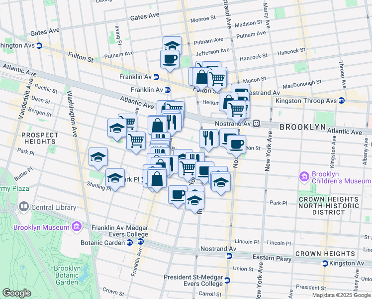 map of restaurants, bars, coffee shops, grocery stores, and more near 991 Bergen Street in Brooklyn