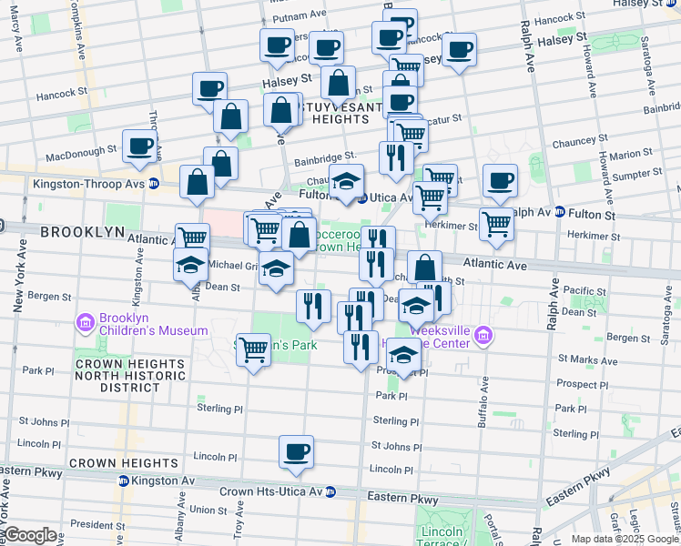 map of restaurants, bars, coffee shops, grocery stores, and more near 1755 Pacific Street in Brooklyn