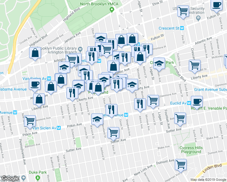 map of restaurants, bars, coffee shops, grocery stores, and more near in Brooklyn